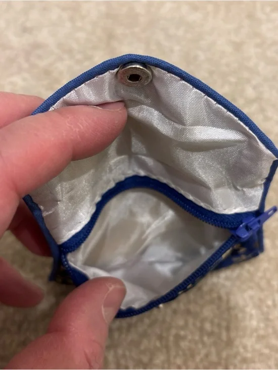 Asian Chinese Blue Black Gold Mini Pouch Bag Lot of 3 Floral Pattern Zip Button - Picture 6 of 12